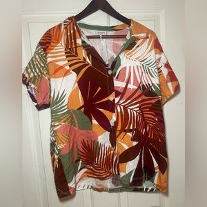 Vitamin A Womens Tropical Print Linen Blend Button Up Shirt Top Size XL Boho NWT